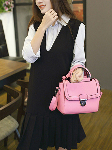 Casual Contrast Trim Pink Crossbody Bag