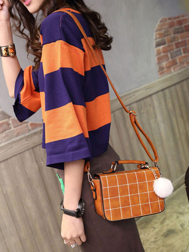 Casual Fur Ball Plaid Crossbody Bag