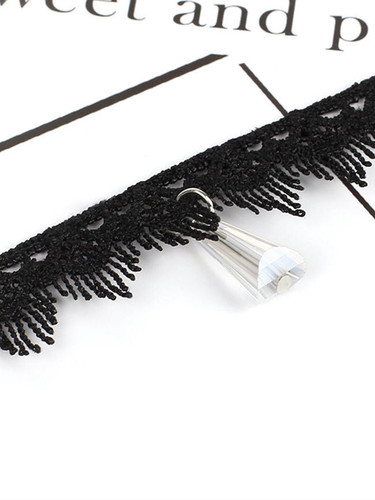 Casual Crystal Pendant Lace Choker Necklace
