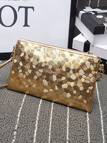 Casual Geometric Gold Glossy Crossbody Bag