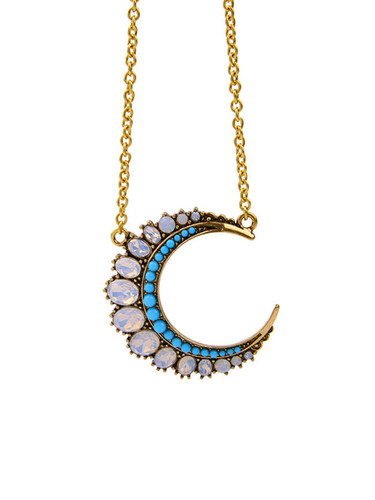 Casual Opal Stone Moon Pendant Necklace