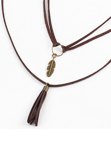Casual Leather Rope Leaf Pendant Necklace