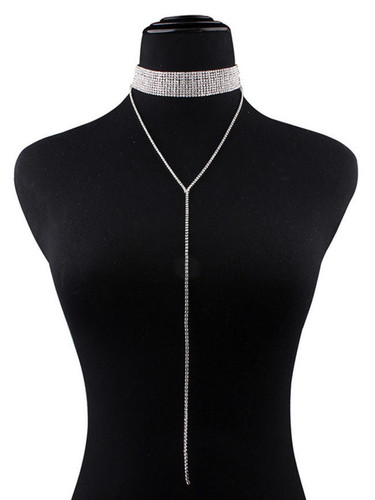 Casual Luxury Rhinestone Long Chain Choker Necklace