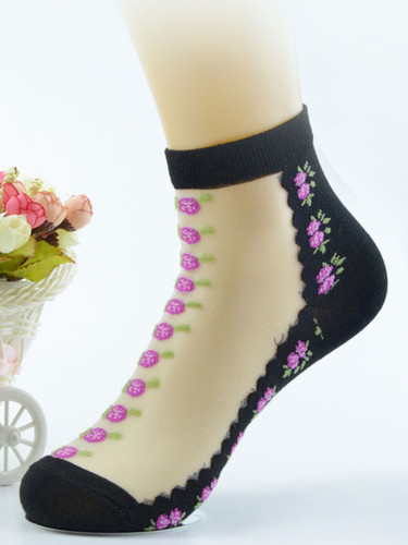 Casual Floral See-Through Designed Short Sock
