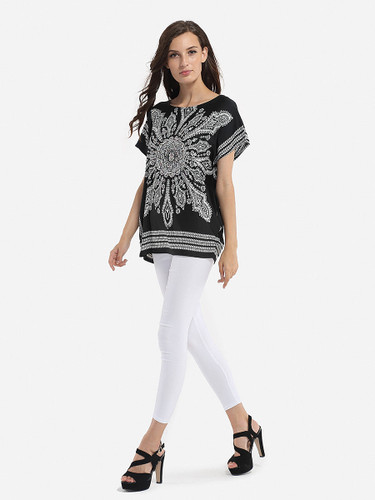 Casual Batwing Loose Fitting Round Neck Dacron Printed Short Sleeve T-shirt Casual Batwing Loose Fitting Round Neck Dacron Printed Short Sleeve T-shirt
