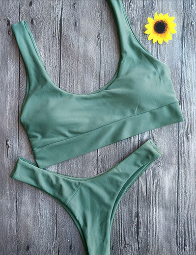 Casual Cute Solid Color High Cut Bikini Set
