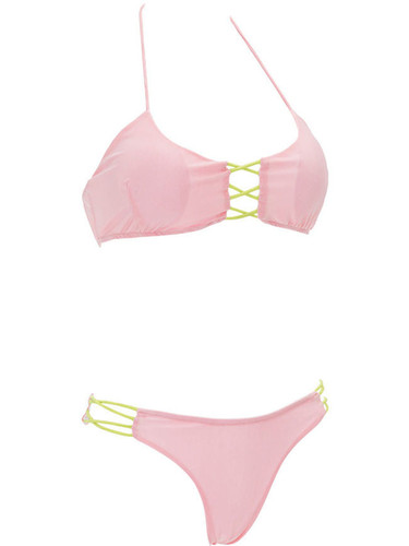 Casual Halter Contrast Strappy Hollow Out Bikini