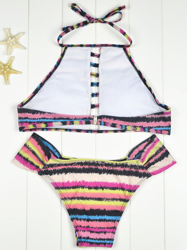 Halter Hollow Out Striped Bikini
