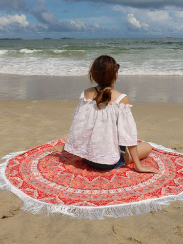 Casual Elephant Long Fringe Round Beach Shawl Beach Blanket