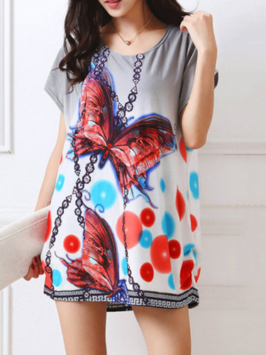 Casual Fabulous Loose Round Neck Butterfly Printed Blouse