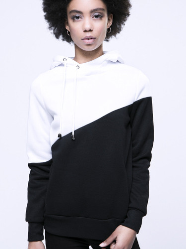Casual Kangaroo Pockets Color Block Hoodie