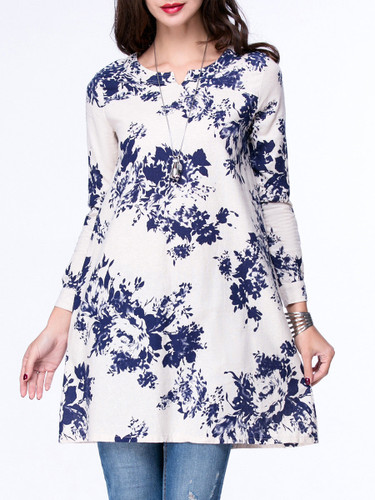 Casual Split Neck Slit Pocket Floral Blouse