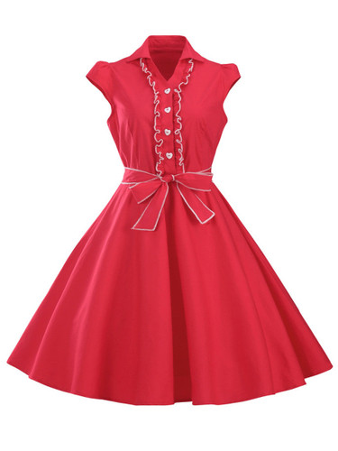 Casual Turn Down Collar Contrast Trim Cotton Skater Dress Casual Turn Down Collar Contrast Trim Cotton Skater Dress