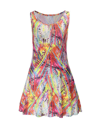 Casual Round Neck Colorful Abstract Print Skater Dress