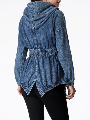 Casual Hooded Fishtail Hem Acid Wash Denim Jacket