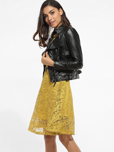 Casual Zips Lapel Leather Plain Jackets