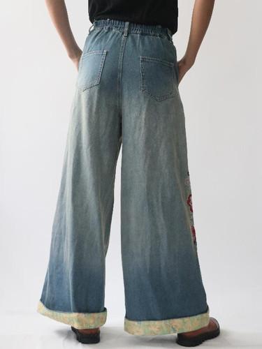 Loose Denim Blue Wide Leg Jean Pants