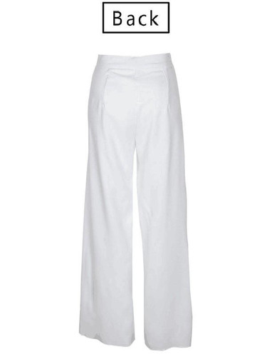 New White Pockets Zipper Wide Leg High Waisted Fashion Casual Long Pants