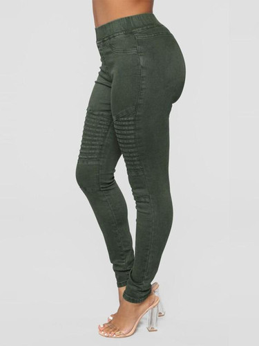 New Army Green Pleated Pockets High Waisted Casual Long Pants