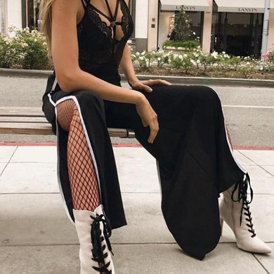 Black Pockets Slits On Both Sides Wide Leg Palazzo Pants