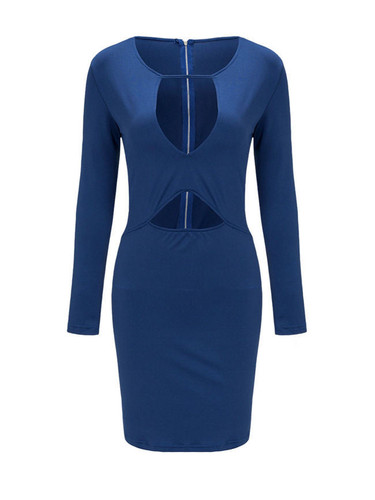Casual Round Neck Hot Cutout Plain Plus Size Bodycon Dress