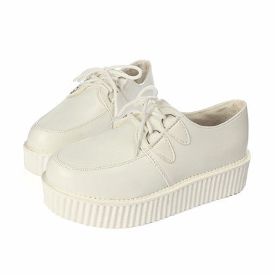 Casual Retro Pure Color Platform Flat Lace Up Shoes