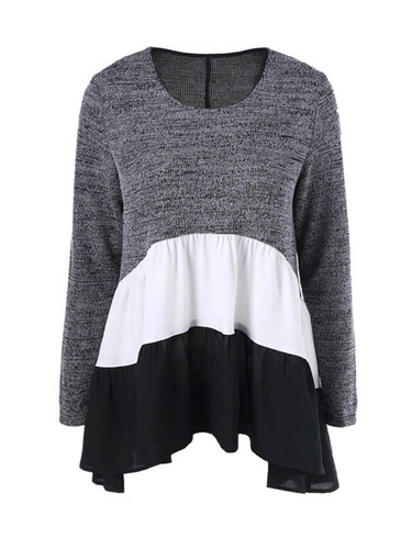 Casual Patchwork Color Block Striped Plus Size T-Shirt