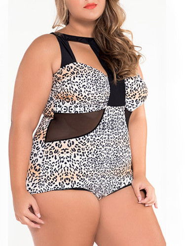 Casual Patchwork Color Block Leopard Plus Size One Piece