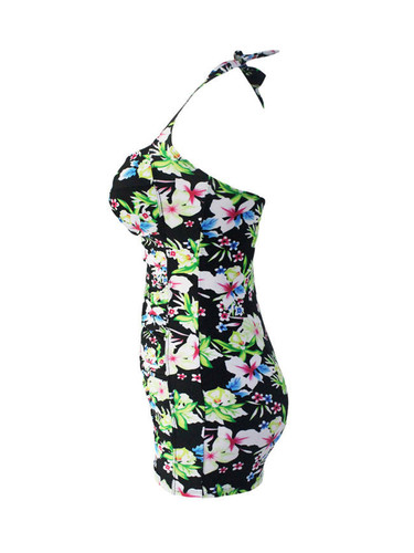 Casual Floral Printed Halter Designed Plus Size One Piece