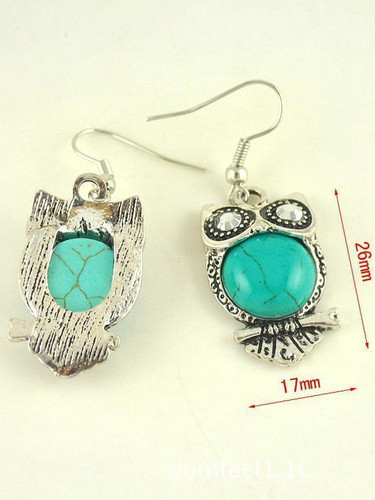 Vintage Bohemia Turquoise Owl Hollow Earrings