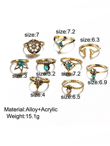 9PCS Vintage Leaf&Beads Rings Accessories 9PCS Vintage Leaf&Beads Rings Accessories