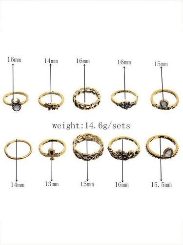 10pcs Vintage Moon Elephant Rings Accessories