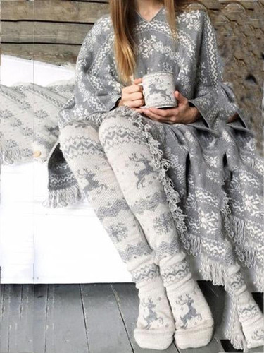 Christmas Snowflake Elk Over Knee-high Stocking