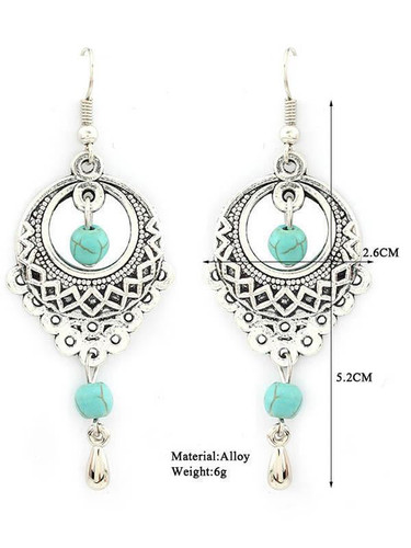 Vintage Ethnic Turquoise Hollow Carved Water Drops Earrings
