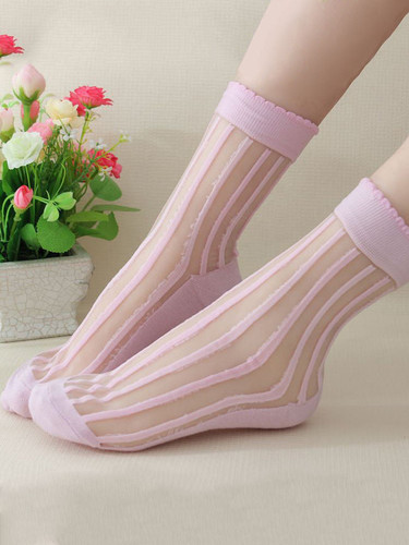 Casual Girl's Patchwork See Through Striped Sock