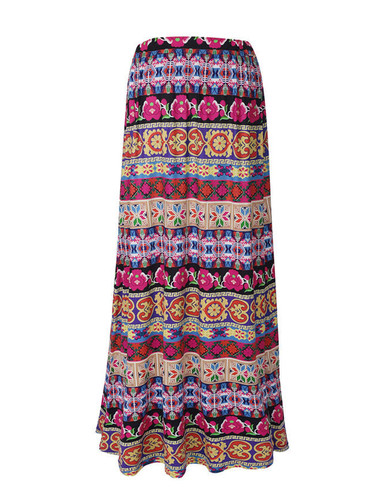 Casual Delightful Flared Maxi Skirt In Striped Tribal Printed