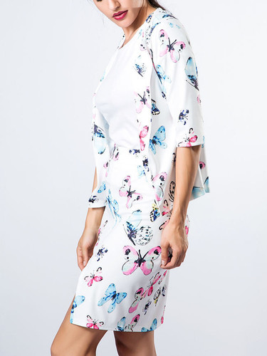 Casual Round Neck Blended Cotton Printed Blazer And Blended Cotton Dress