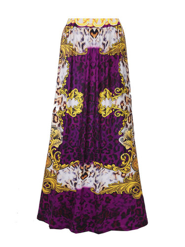 Casual Leopard Printed Flared Maxi Skirt