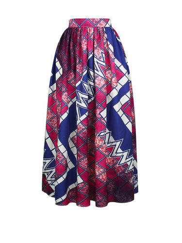 Casual Elastic Waist Printed Flared Maxi Skirt