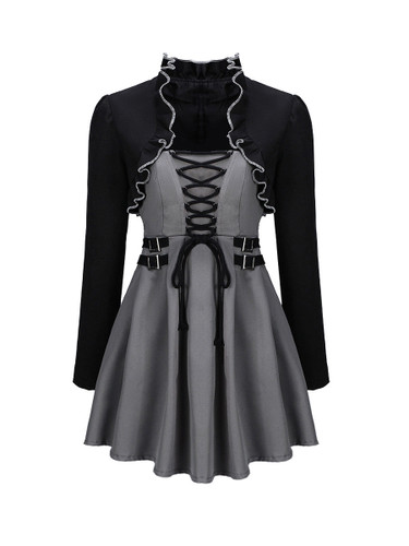 Casual Ruffle Trim Top And Strapless Lace-Up T-Shirt