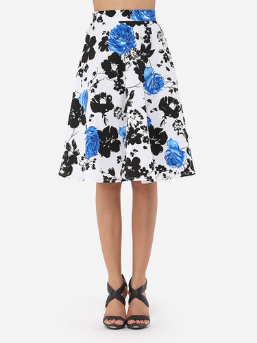 Casual Dacron Floral Printed Midi-skirt