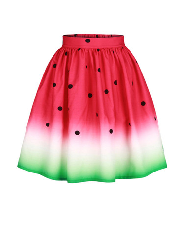 Casual Watermelon Printed Swing Midi Skirt