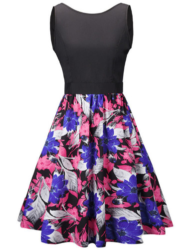 Casual Delightful Round Neck Floral Printed Skater Dress