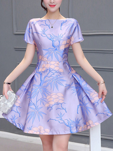 Casual Captivating Boat Neck Printed Skater Dress