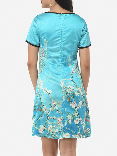 Casual Floral Printed V Neck Shift Dress