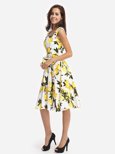 Casual Printed Bowknot Nifty Sweet Heart Skater-dress