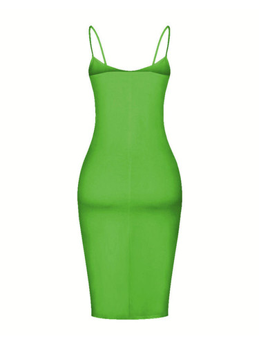 Casual Spaghetti Strap Cutout Plain Bodycon Dress
