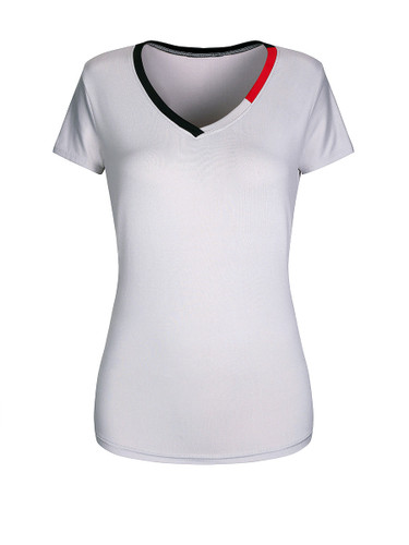 Casual V-Neck Contrast Trim Short Sleeve T-Shirt