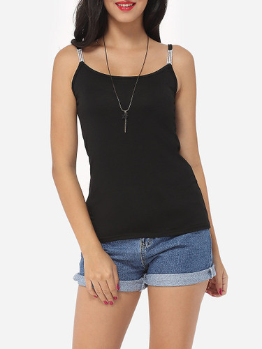 Casual Beading Spaghetti Strap Cotton Plain Camisole