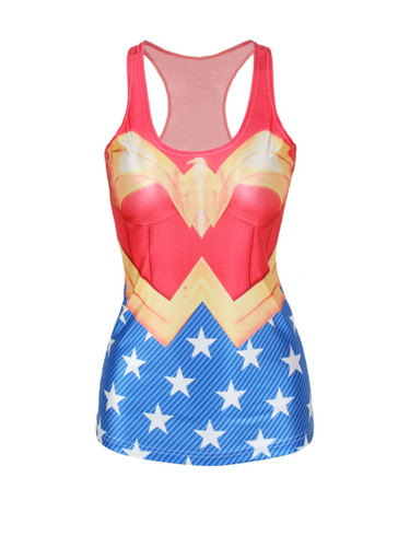 Casual Racerback Color Block Star Scoop Neck Tank Top